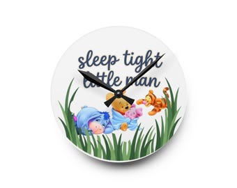 Sleep Tight Little Man Acrylic Wall Clock | Nursery Baby Sleep Decor