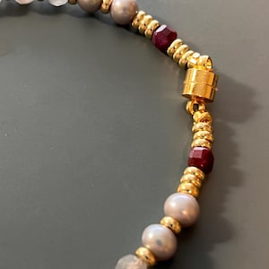 Labradorite Pearl and Ruby Bracelet custom size 8"