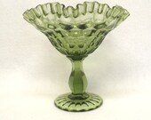 Extra Large Fenton Thumbprint Compote, Green