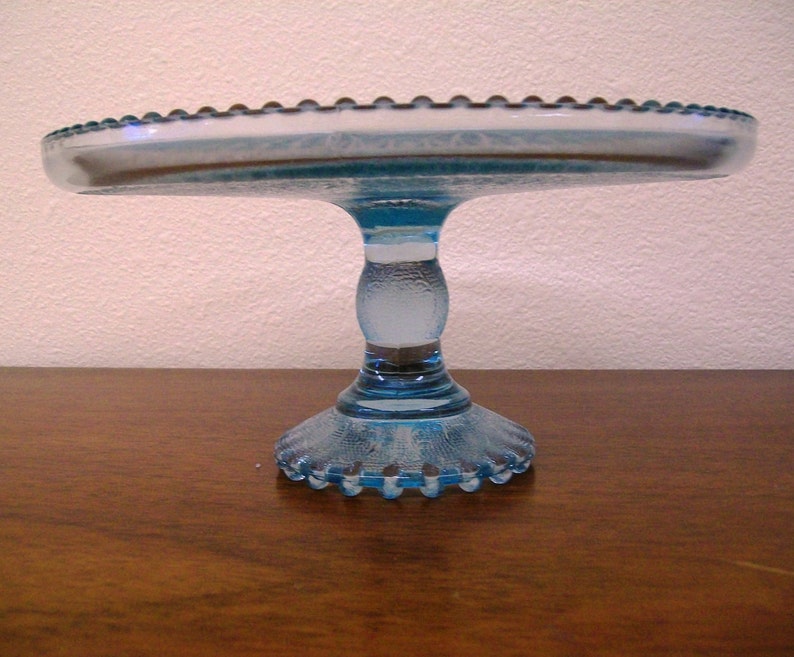Vintage Blue Depression Glass Pedestal Cake Stand with Harp Etsy