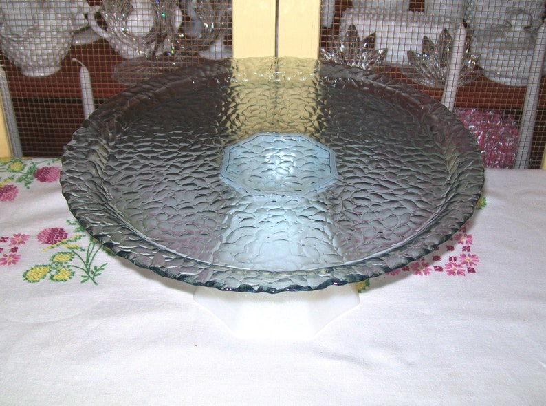 Pedestal Cake Plate,Up-cycled Blue Glass Plate and Vintage Milk Glass Candy Dish