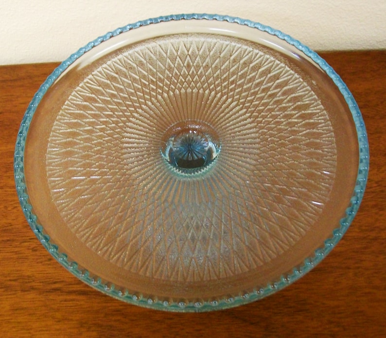 Vintage Blue Depression Glass Pedestal Cake Stand with Harp Etsy