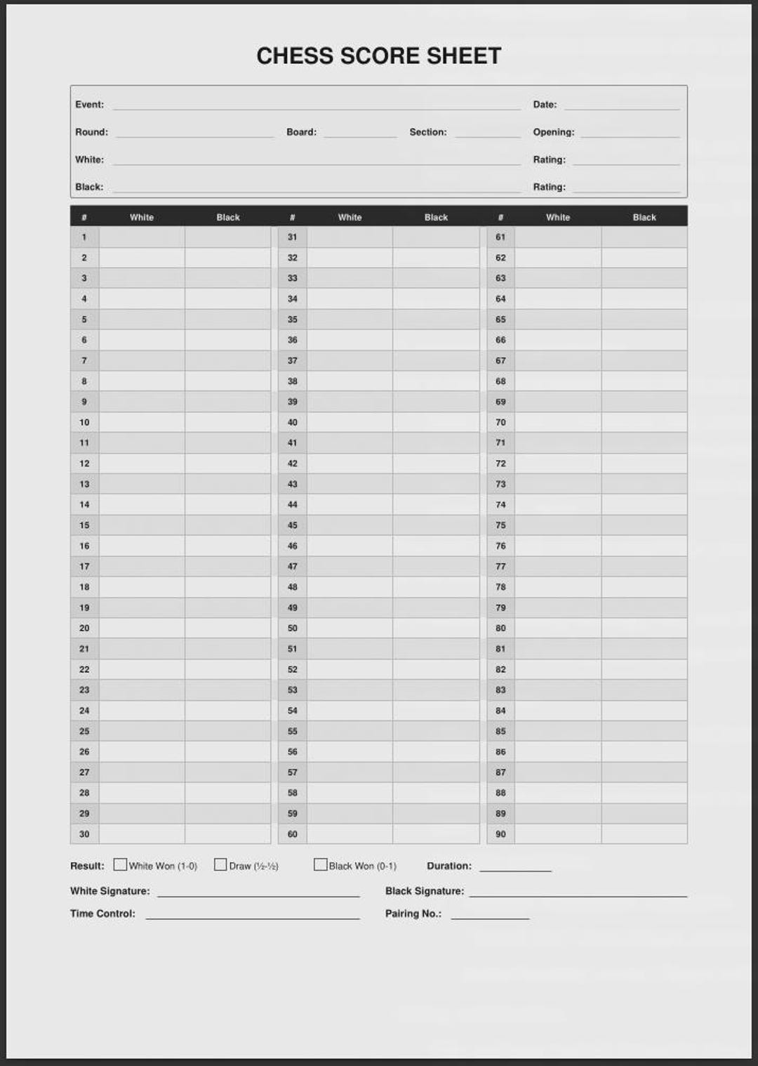 Simple Chess Score Sheet - Etsy UK