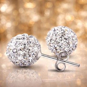 Rhinestone Stud Earrings Sparkly Silver Earrings Disco Ball Earrings Hypoallergenic Jewelry Gift for Women Wedding Party Accessories