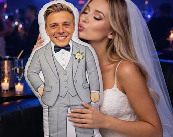 Aangepast gezichtskussen voor bruidegom, bruidsjonkers, gepersonaliseerd fotokussen, vrijgezellenfeestcadeau, paar speelgoedpoppen, verjaardagscadeau voor hem en haar