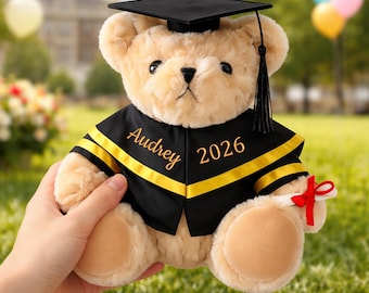 Oso de graduación bordado personalizado con nombre, oso de graduación personalizado con nombre y año, oso de recuerdo de graduación, regalo para fiesta de graduación
