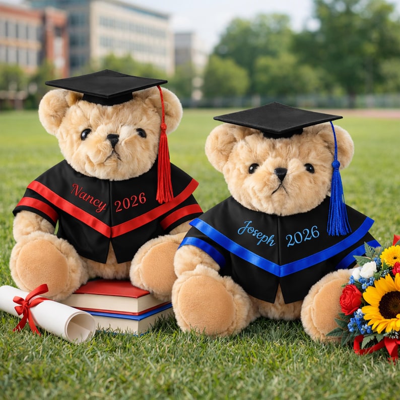 Personalized Graduation Bears Class of 2026, Custom Embroidered Grad ...