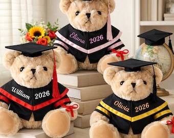 Oursons personnalisés de remise des diplômes de la promotion 2026, oursons de finissants brodés personnalisés avec nom et année, cadeau de fin d'études préscolaire, secondaire, universitaire
