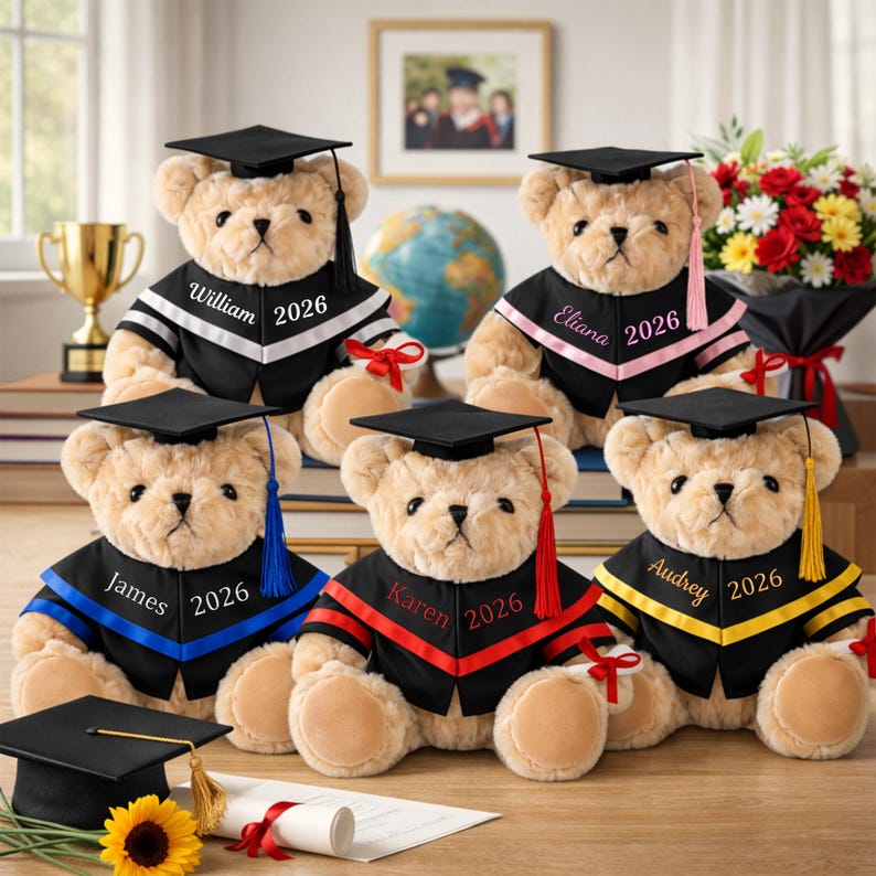 Personalized Embroidered Graduation Bear With Name, Custom Grad Bear ...
