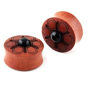 Double Flare Tunnel Organic Sawo Wood Ear Plug Gauges Body Piercing Jewelry Pair Gift for Pierced Engraved