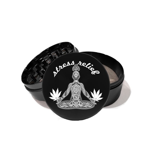 Stress Relief Herb leaf laser engraved Grinder 4 Piece aircraft grade aluminum Medicinal Herb Tobacco Grinder