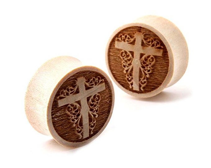 Lobal Domination Blooming Rose Wood Plugs - Double Flare Organic Gauges (10mm, Pair)