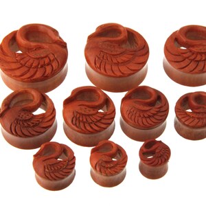 Double Flared Wood Flesh Tunnel Swan Plugs, Hand Carved Sawo Wood Ear Gauges for Women 1/2 12mm 28mm 30mm large ear gauges for her image 1