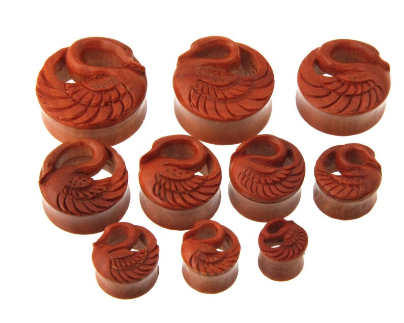 Double Flared Wood Flesh Tunnel Swan Plugs, Hand Carved Sawo Wood Ear Gauges for Women 1/2 12mm 28mm 30mm large ear gauges for her image 1