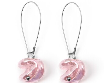 SHIPS FREE Fast-Pink Colored Hand Blown Twisted Glass with Elegant Hook Earrings ES-010