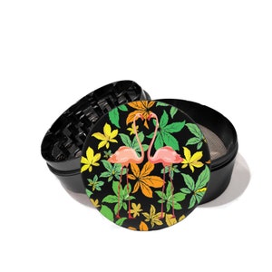 Flamingo Heart Kiss UV print 4 Piece Herb Aircraft grade Aluminum Herb Grinder Free personalize Back of your Grinder