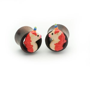 Unicorn Emoji Plugs Double Flare Tunnel Organic Wood Ear Plug Gauges Body Piercing Jewelry Pair