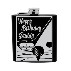 Personalized Flask Print 6oz Black Stainless Steel Birthday Golf Design Gift,Sports With your Message image 1