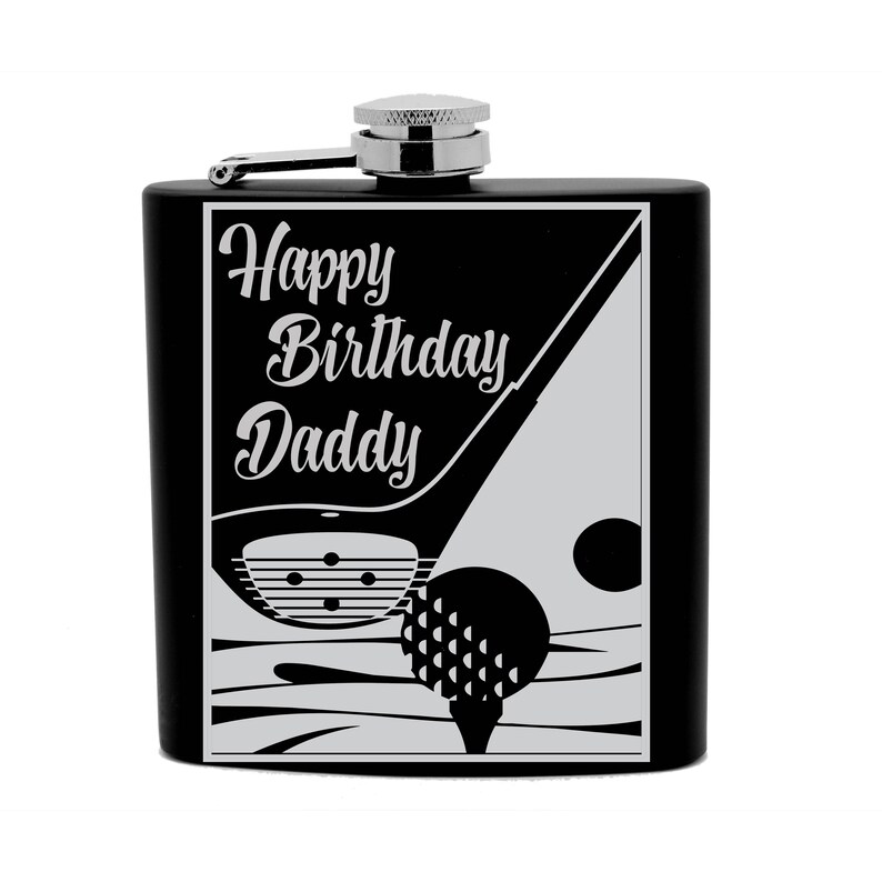 Personalized Flask Print 6oz Black Stainless Steel Birthday Golf Design Gift,Sports With your Message image 1