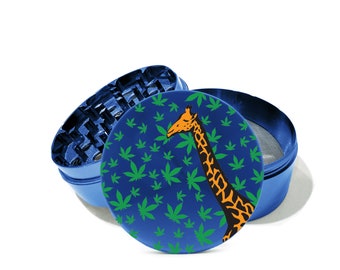 SHIPS FREE-Herb Leaves Giraffe  UV Print 4 Piece Airplane grade Aluminum Herb Grinder Personalize the back of the grinder with your message