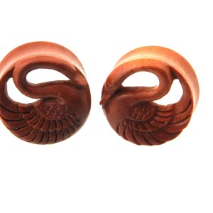 Double Flared Wood Flesh Tunnel Swan Plugs, Hand Carved Sawo Wood Ear Gauges for Women 1/2 12mm 28mm 30mm large ear gauges for her image 3