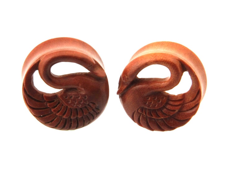 Double Flared Wood Flesh Tunnel Swan Plugs, Hand Carved Sawo Wood Ear Gauges for Women 1/2 12mm 28mm 30mm large ear gauges for her image 3
