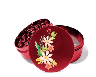Spring Wildflower Drawing and Love UV Printed Design 4 Piece Aircraft grade aluminum Medicinal Herb Grinder Crusher, 0249