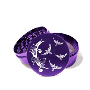 Celtic bird Flowers laser engraved Design 4 Piece Airplane grade Aluminum Herb Grinder Crusher, 0362