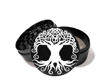 Árbol de la vida 4 parte calidad aeroespacial negro aluminio láser Etched herb grinder libre grabado espalda de su molinillo 0275L