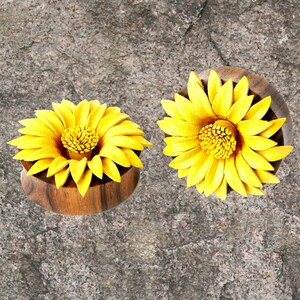 Double Flare Plug Organic Sawo Wood Leather Sunflower Design Ear Plugs Gauges Yellow Daisy Petals Gift For Her