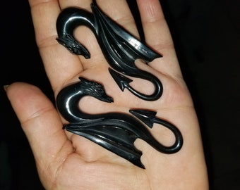 Hand Carved Buffalo Horn Hanging Earring Gauges Dragon Wings Taper Body Piercing Jewelry,Taper Ear Plug,Ear Hook Gauges