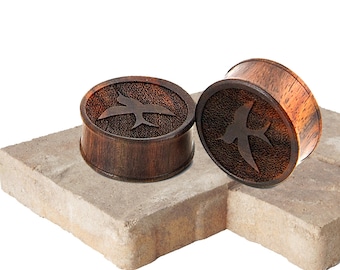 Sparrow Bird Design Sono Wood Organic Ear Plugs Gauges ,Body Piercing Jewelry for Ear Lobe- Prices are Per Pair NOG-102