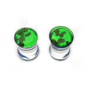 Pair of Pyrex Glass Double Flare Plugs,Gauge Green