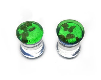 Pair of Pyrex Glass Double Flare Plugs,Gauge Green
