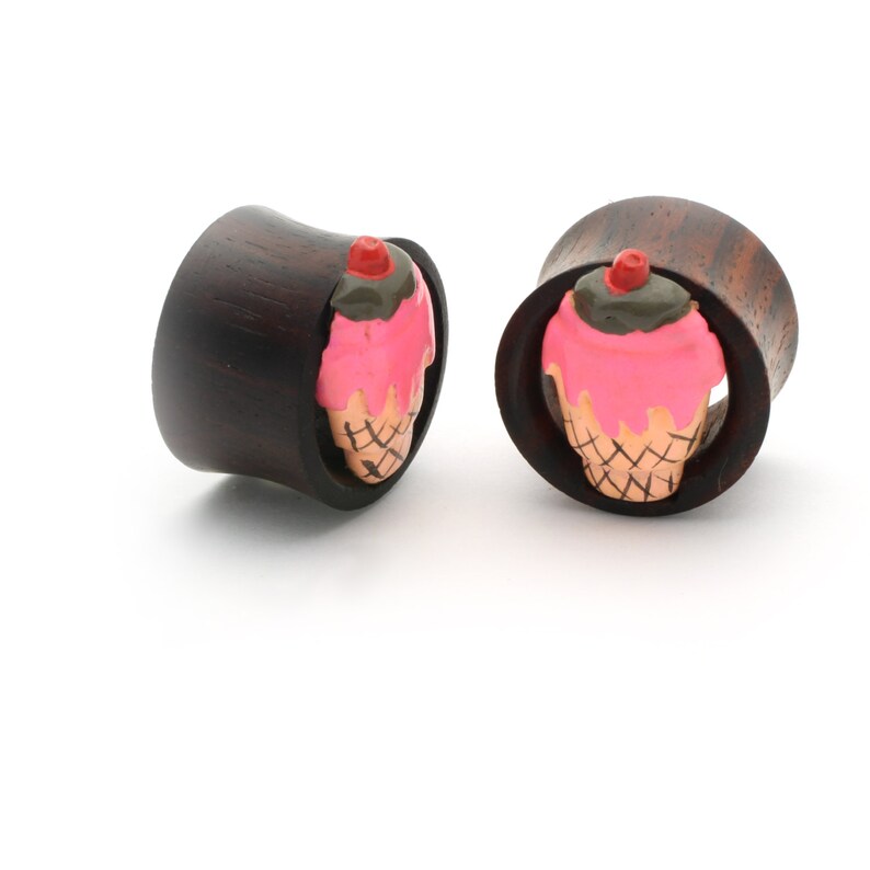 Cone Ice Cream Plugs Double Flare Tunnel Organic Wood Ear Plug Gauges Body Piercing Jewelry Pair