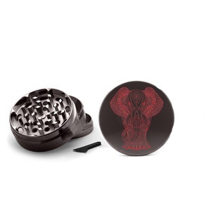 FRI FRAKT Snabb Paisley Röd Elefant UV-tryckt Grinder 4-delad Gun Metal Zinklegering Medicinsk Ört Tobaks Grinder