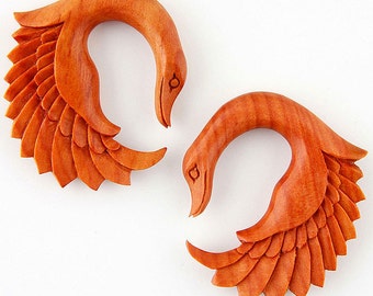 6MM, 2G Swan sawo organic wood hand carved ear gauge plug Taper Hanging Gauges Pincher