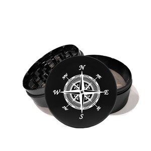 SHIPS FREE Fast-World Compass  4 Part Premium  Aerospace Black Aluminum  Laser Etched Herb Grinder 237