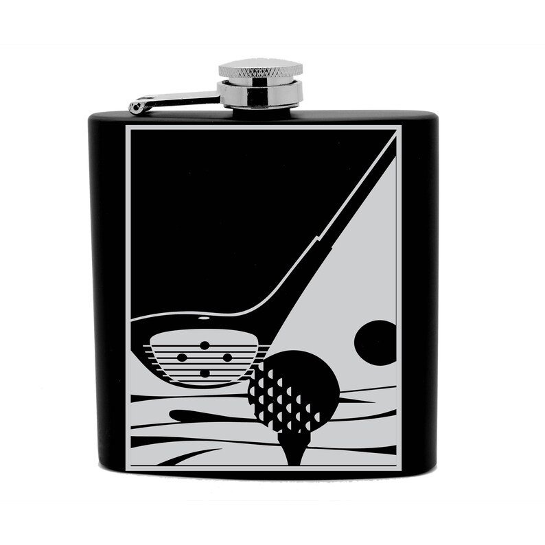 Personalized Flask Print 6oz Black Stainless Steel Birthday Golf Design Gift,Sports With your Message image 2