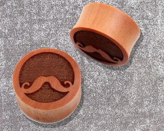 Double Flare Tunnel Organic Sawo Wood Ear Plug Gauges Body Piercing Jewelry Pair gentelman's Mustache NOG-105