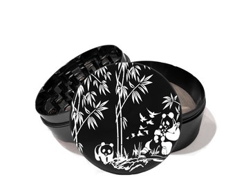 Wild panda bear life laser engraved 4 Piece airplane grade aluminum Herb Grinder free Personalize  back of the grinder with your message.363