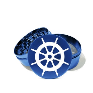 Ship Wheel Herb Grinder Black 2.5&quot; 4 Part Premium Quality Aerospace Aluminum  Laser Etched Free Engraving back of your grinder 0250-L