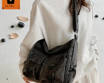 Denim Hobo Bag, Y2K Shoulder, Large Capacity Crossbody Messenger