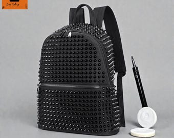Punk Rivet Backpack: Black Studded Laptop Bag, Gothic Rucksack, Edgy Streetwear Travel Bag