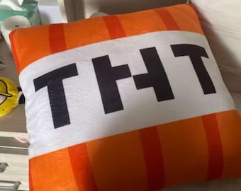 Minecraft TNT Pillow | Gamer Cushion | Explosive Block Plush | Video Game Decor | Kids Gaming Room Gift | Soft Square Pillow 40CM