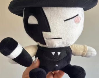 Black and White Plush Doll | Gothic Cartoon Inspired Plushie | Handmade Soft Toy | Cute Creepy Collectible | Alternative Aesthetic Gift 20cm