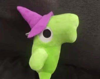 Grüner Zyklop Plüschtier – Lila Hexenhut, Kawaii Monster Kuscheltier