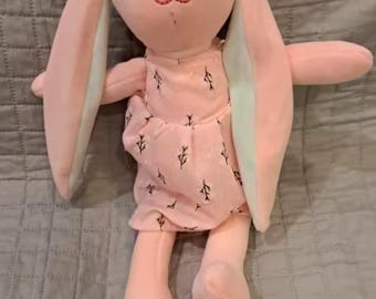 Pink Bunny Plush Doll – Soft Stuffed Rabbit with Dress, Nursery Decor