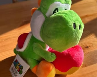 Yoshi Inspired Plush Toy | Green Dinosaur Holding Heart, Soft Stuffed Animal