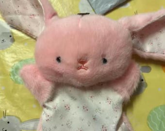 Pink Bunny Plush Toy Floral Dress Soft Rabbit Stuffed Animal Nursery Décor 16cm